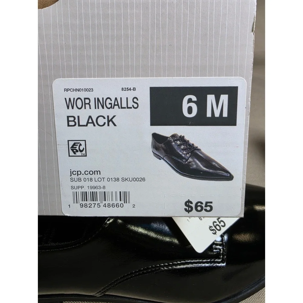 Worthington Mens Ingalls Black Memory Foam Lace Up Pointed Toe Shoes, 6M, NWOB